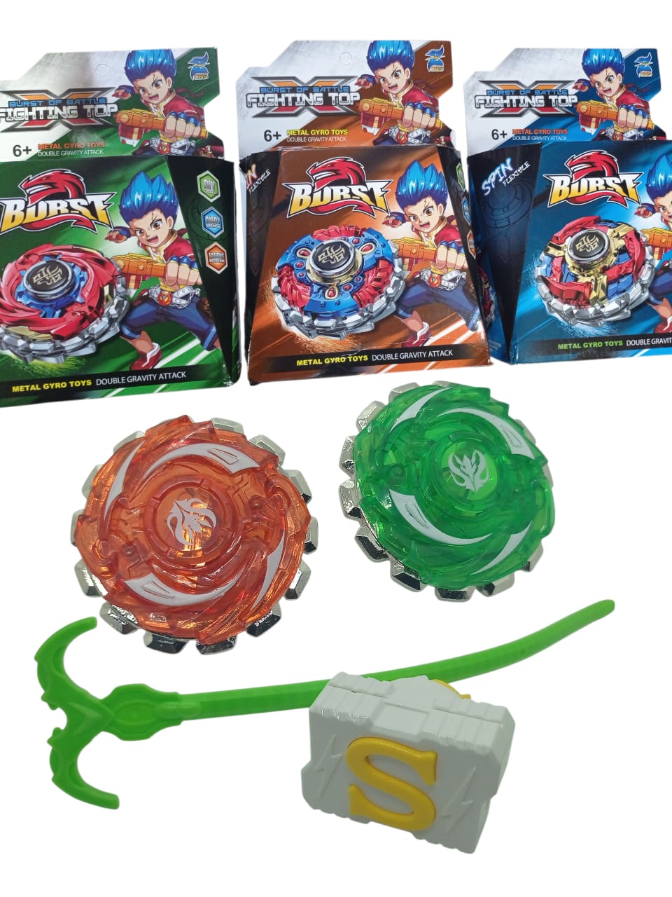 Trompo de batalla con luces por fricción y lanzador