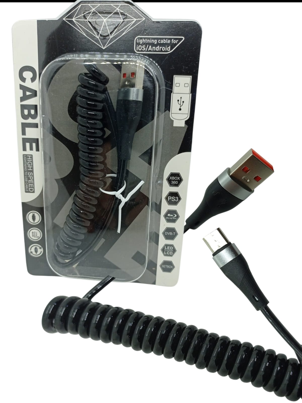 Cable espiral USB-A a USB-C 66W