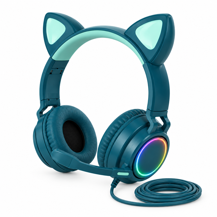 Ilustración IA referencial — AUDIFONO GAMER CON MICOFONO FLASH CAT RGB — Producto sobre fondo blanco — Galería Tecnobox 20261016 — Audífonos Tecnobox 20261016 1/6