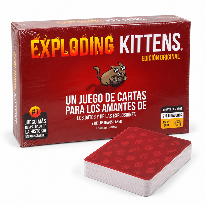 Exploding Kittens — juego de cartas — Producto sobre fondo blanco — Galería Tecnobox 20261016 1/6