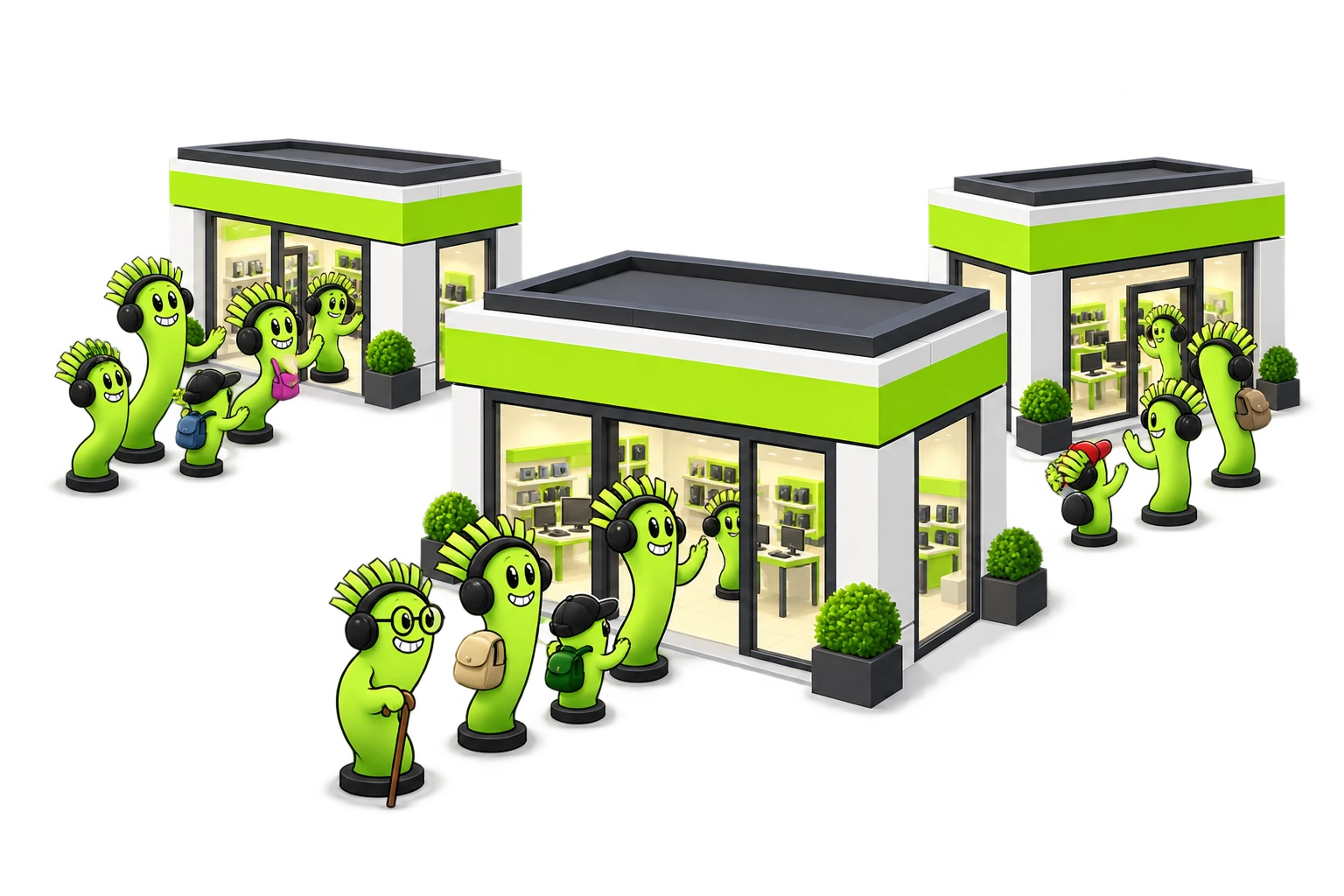 Tiendas Tecnobox con su personaje verde