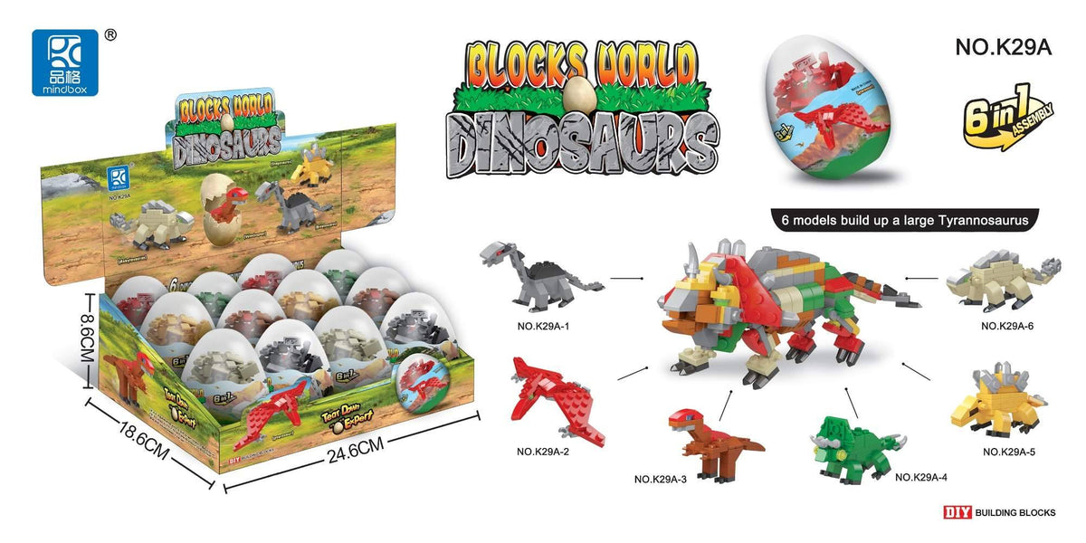 Bloques armables de dinosaurio en cápsula huevo