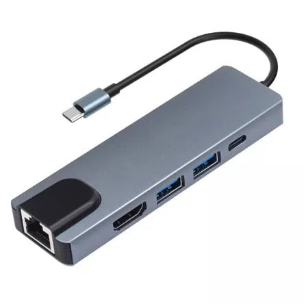 ADAPTADOR HUB TIPO-C 5 EN 1 ETHERNET HDMI USB 3.0 PD