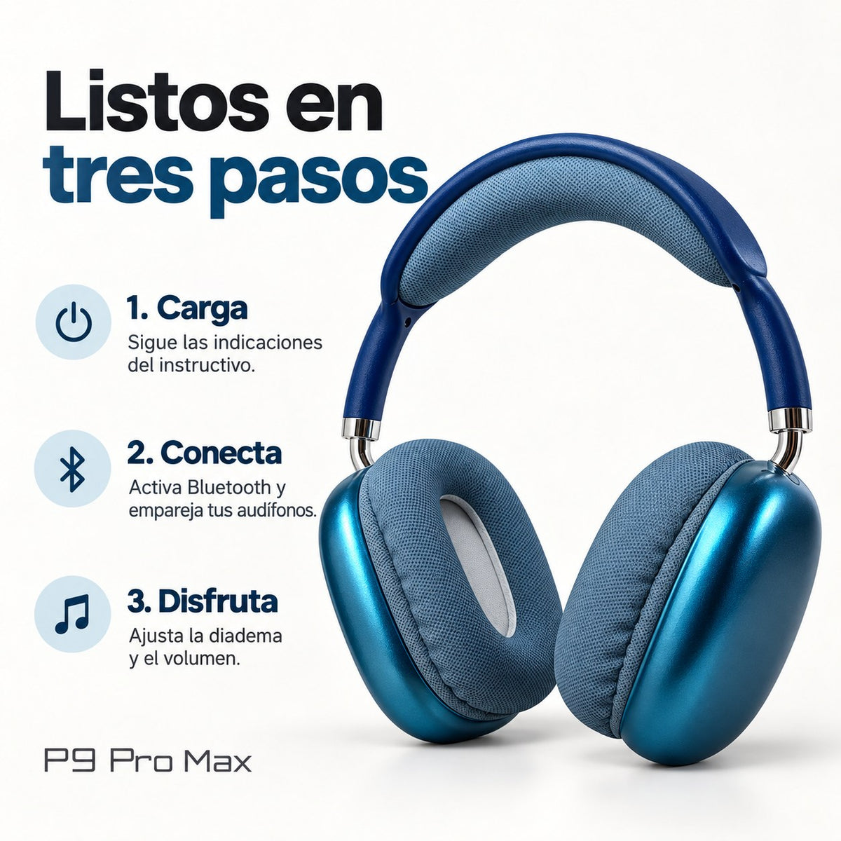 Ilustración IA referencial — P9 Pro Max — Azul — 3/6 Cómo usar — P9PRO-GAL-20261016