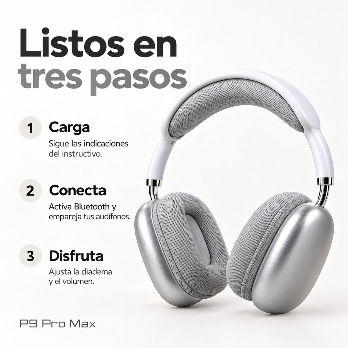 Ilustración IA referencial — P9 Pro Max — Blanco — 3/6 Cómo usar — P9PRO-GAL-20261016
