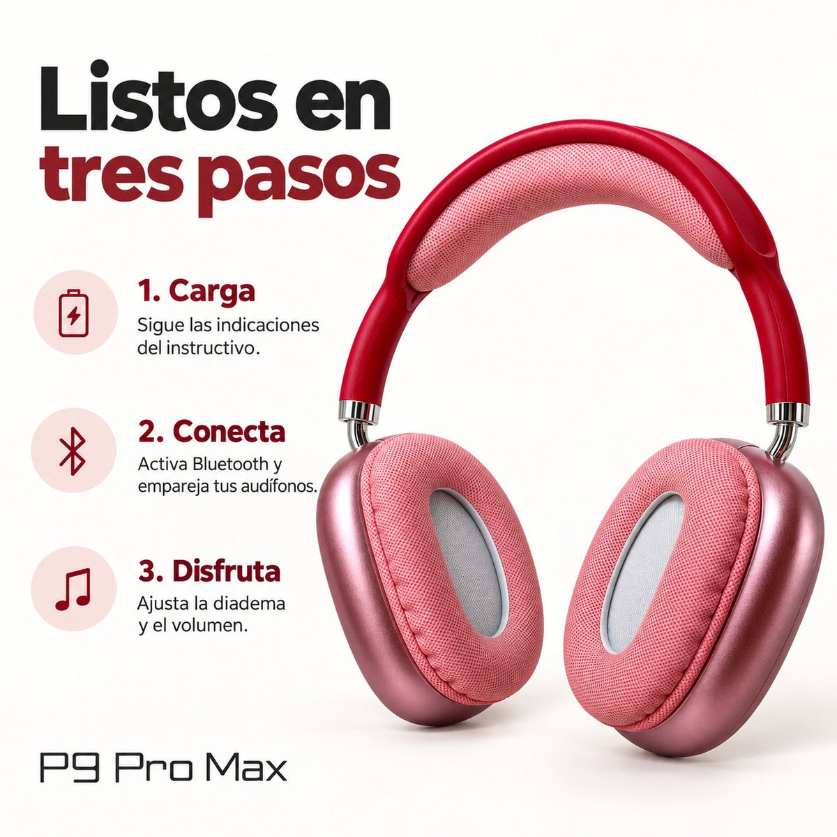 Ilustración IA referencial — P9 Pro Max — Rojo — 3/6 Cómo usar — P9PRO-GAL-20261016