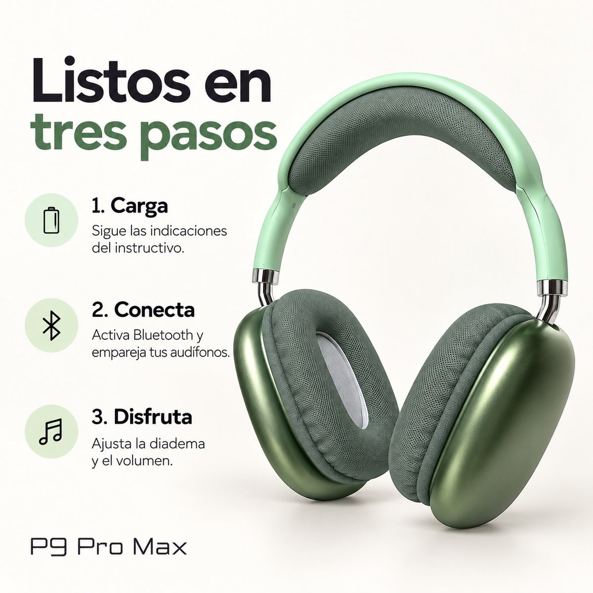 Ilustración IA referencial — P9 Pro Max — Verde — 3/6 Cómo usar — P9PRO-GAL-20261016