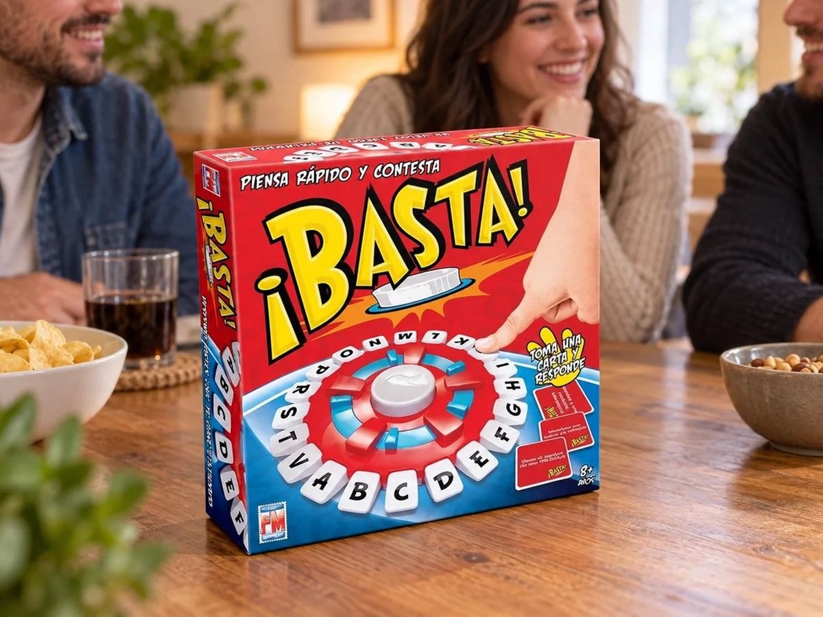 Ilustración IA — basta juego de mesa clasico — ambientación de uso. Objetos de ambientación no incluidos.