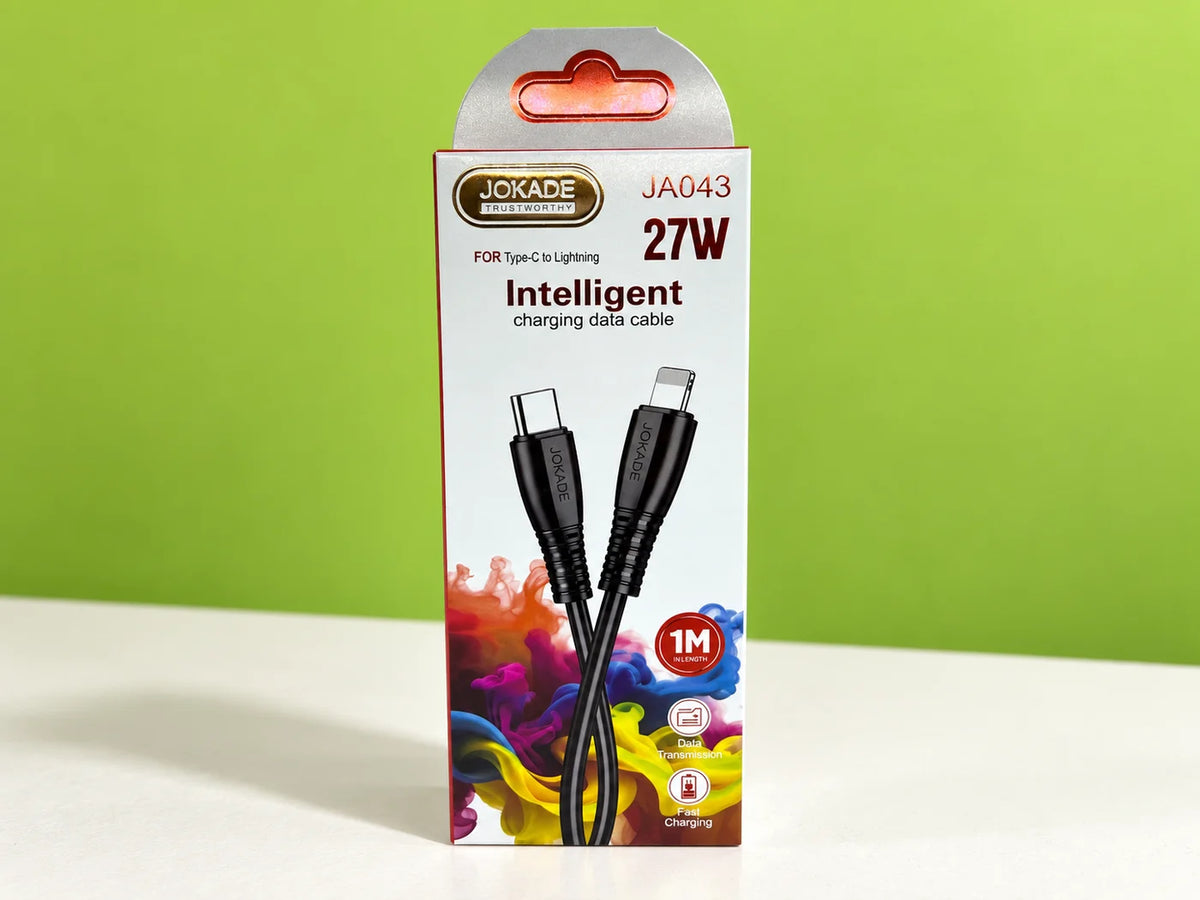 Ilustración IA — cable usb c a lightning 27w 1 metro — vista de detalle. Objetos de ambientación no incluidos.