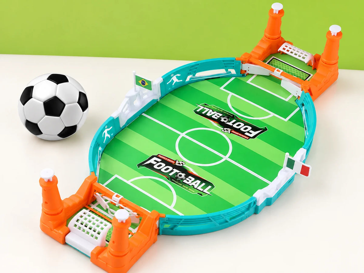 Ilustración IA — futbolito de mesa modelo grande — vista de detalle. Objetos de ambientación no incluidos.