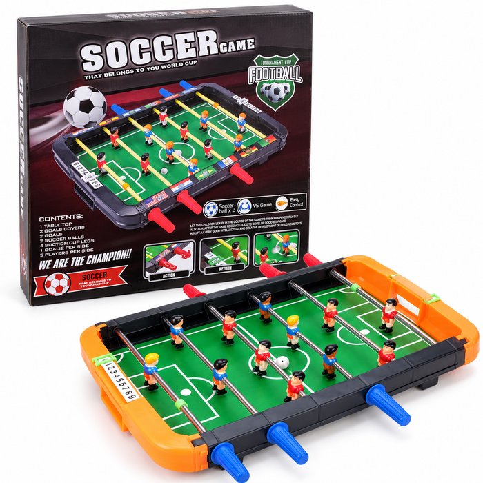 Futbolito taca-taca de mesa — 36 x 35 cm — Producto sobre fondo blanco — Galería Tecnobox 20261016 1/6